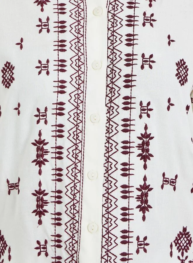 Styli Women White Embroidered Oversized Shirt