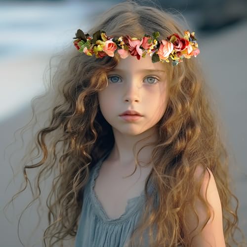 Vivivalue Boho Flower Crown Flower Garland Headband Hair Wreath Floral Headpiece Halo with Ribbon Wedding Party Festival Photos - Image 2