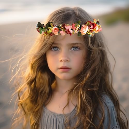 Vivivalue Boho Flower Crown Flower Garland Headband Hair Wreath Floral Headpiece Halo with Ribbon Wedding Party Festival Photos - Image 4