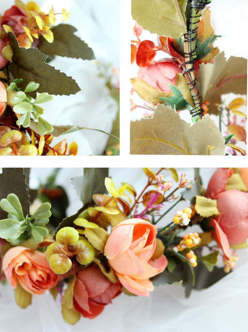Vivivalue Boho Flower Crown Flower Garland Headband Hair Wreath Floral Headpiece Halo with Ribbon Wedding Party Festival Photos - Image 5