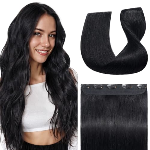S-noilite Clip in Human Hair Extensions One Piece 5 Clips 3/4 Full Head Clip on Remy Hair Extension For Women Lighter One-Piece Design 18Inch 50g Jet Black - Image 1