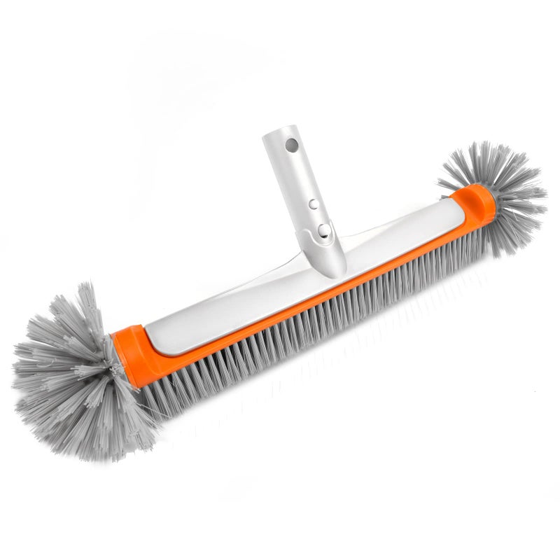 Poolvio Professional 175 Floor  Wall Pool Cleaning Brush with Tough Around Nylon Bristles EZ Clip Aluminum Handle Easily Sweep from Walls Floors Steps Orange