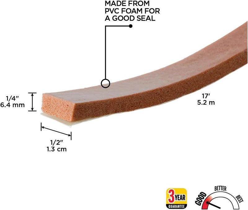M-D Building Products Closed-Cell Weather-strip, 1/2 In W X 17 Ft L X 1/4 In T, Brown - Image 2