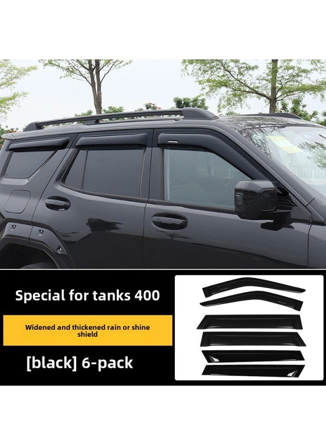 Tank 300/400/500 Sunlight Rain Bearer Translucent Rain Eyebrow Window Widened Rain Bearer Special Modification Exterior Trim-Color:Tank 400 Rain And Shine Shields Upgraded, Widened And Thickened - All Black With Label, 6 Pieces-Specifications:Standard  - Image 1