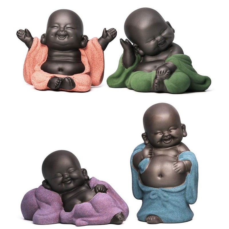Kingzhuo A Collection of Cutie 4 Smiling Buddha Laughing Buddha Statue Adorable Figurine 4 Lovely Little Buddha Cutest Baby Buddha Great Details Giftable Make You Happy (4 Buddhas) - Image 2