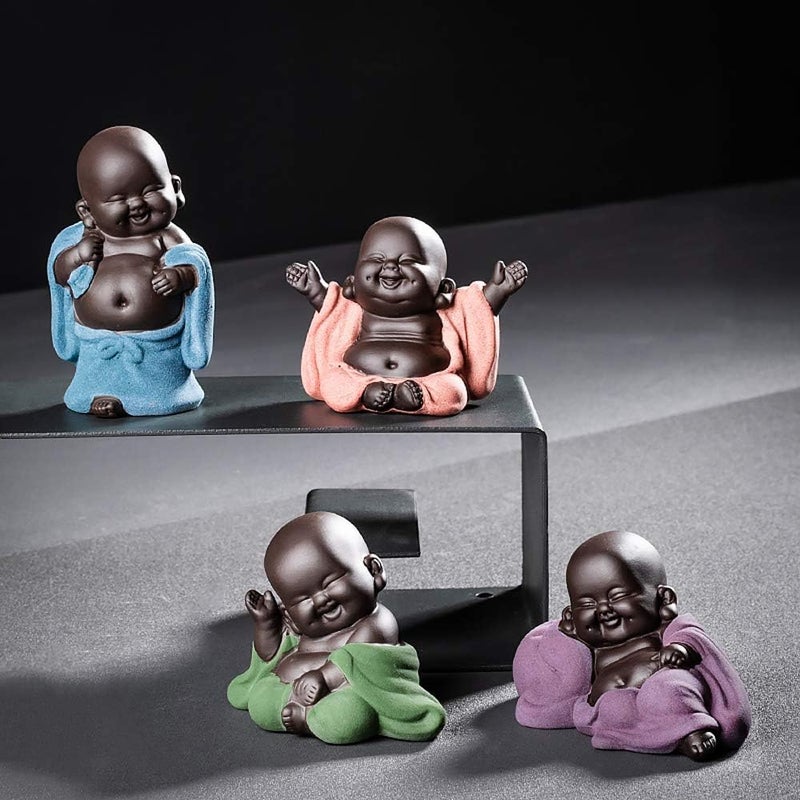 Kingzhuo A Collection of Cutie 4 Smiling Buddha Laughing Buddha Statue Adorable Figurine 4 Lovely Little Buddha Cutest Baby Buddha Great Details Giftable Make You Happy (4 Buddhas) - Image 3