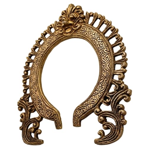 Bhunes Brass Hand-Carved Prabhavali for Murti Frame, Temple-Style Panchaloha Decor, Lakshmi Ganesh Shiva Parvati Murugan Vishnu Idol Showpiece, Gold, 9 Inch, 1 Piece - Image 3