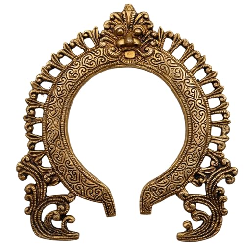 Bhunes Brass Hand-Carved Prabhavali for Murti Frame, Temple-Style Panchaloha Decor, Lakshmi Ganesh Shiva Parvati Murugan Vishnu Idol Showpiece, Gold, 9 Inch, 1 Piece - Image 2