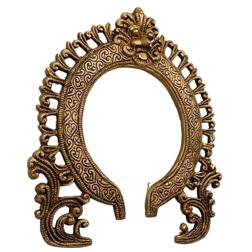 Bhunes Brass Hand-Carved Prabhavali for Murti Frame, Temple-Style Panchaloha Decor, Lakshmi Ganesh Shiva Parvati Murugan Vishnu Idol Showpiece, Gold, 9 Inch, 1 Piece - Image 4