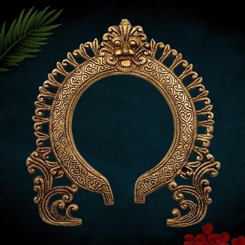 Bhunes Brass Hand-Carved Prabhavali for Murti Frame, Temple-Style Panchaloha Decor, Lakshmi Ganesh Shiva Parvati Murugan Vishnu Idol Showpiece, Gold, 9 Inch, 1 Piece - Image 1
