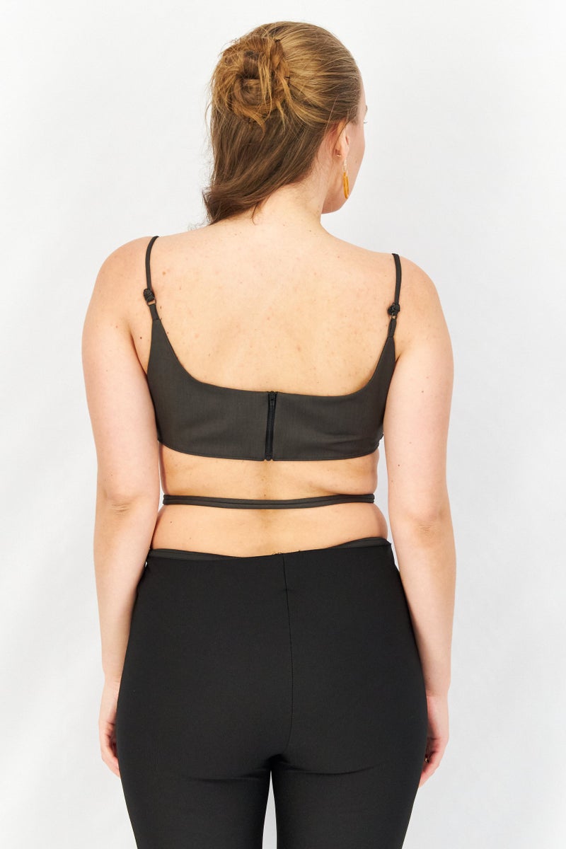 Asos Design Women Square Neck Sleeveless Crop Top, Grey - Image 2
