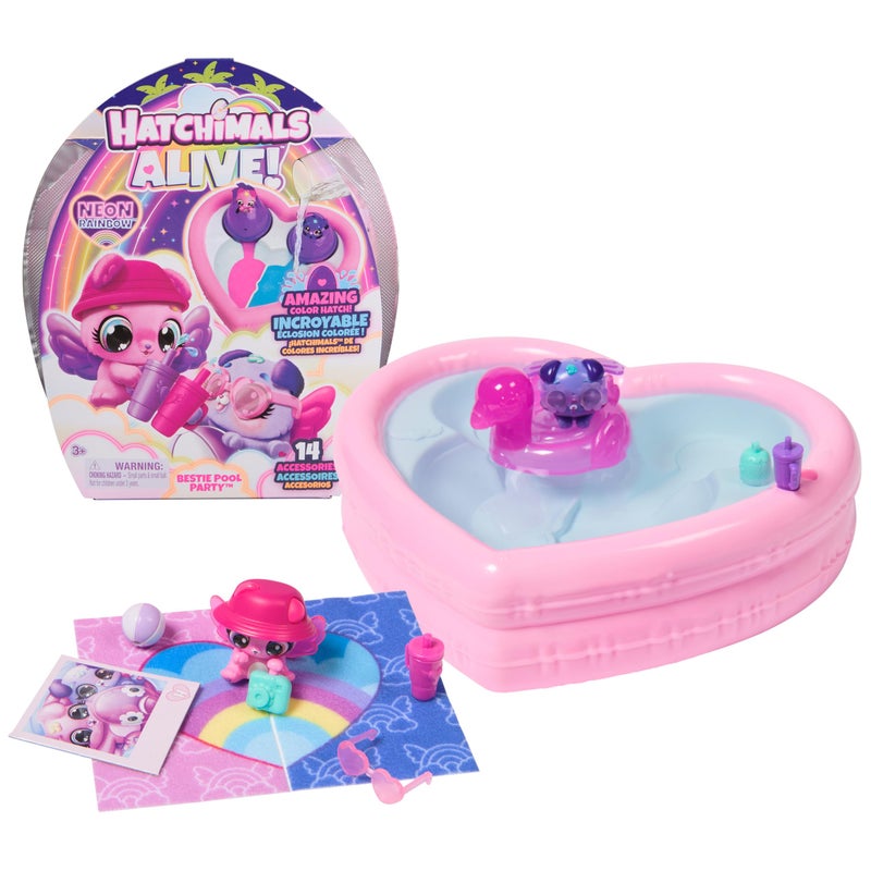 Hatchimals Alive Neon Rainbow Bestie Pool Party with 2 BFF Figures in Color Reveal Eggs 14 Accessories Kids Toys for Ages 3 and up - Image 2