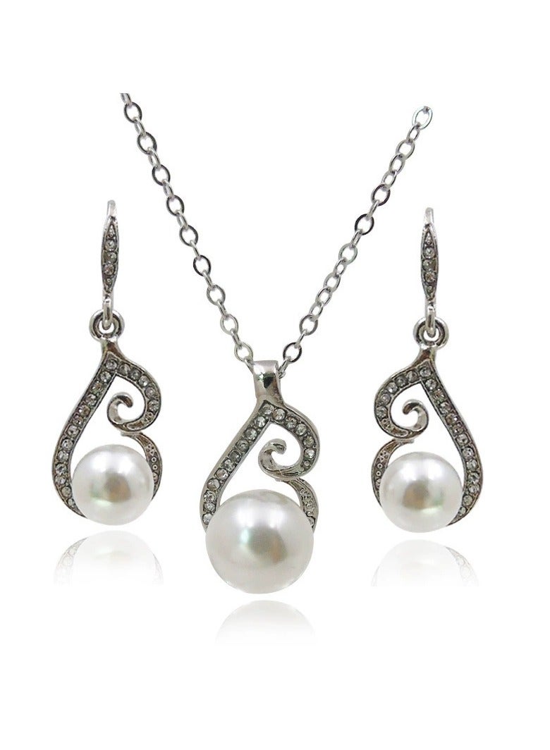 Goolsky Women’s Pearl & Cubic Zirconia Jewelry Set – Necklace & Stud Earrings, Suitable for Weddings Parties Daily Wear