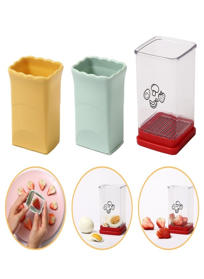 Edgnb 3 Pack Cup Slicers, Fruit Slicer Vegetable Speed Slicer with Push Plate, Cup Egg, Banana Slicers Strawberry Cutter Quickly Making Fruit Vegetable Salad - Image 1