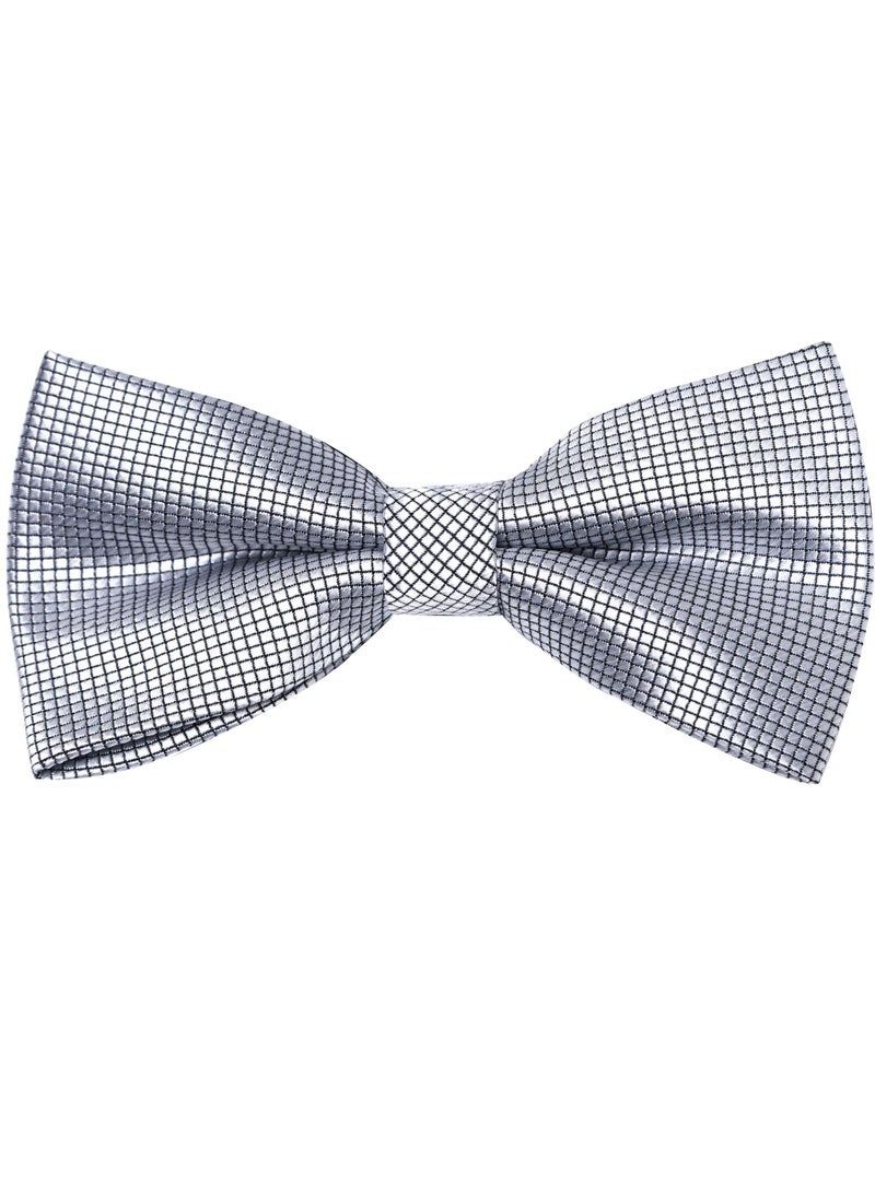 Checkered Patterned Bow Tie Silver Color