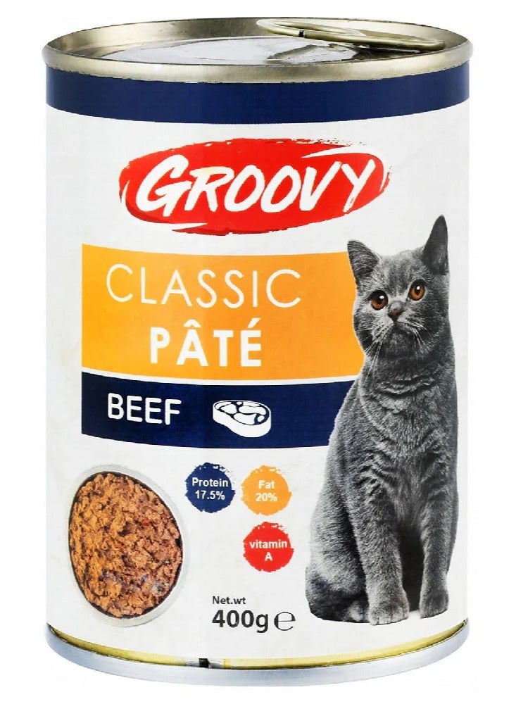 جروفي طعام رطب للقطط من جروفي (باتيه لحم بقري كلاسيكي، 400 غرام)