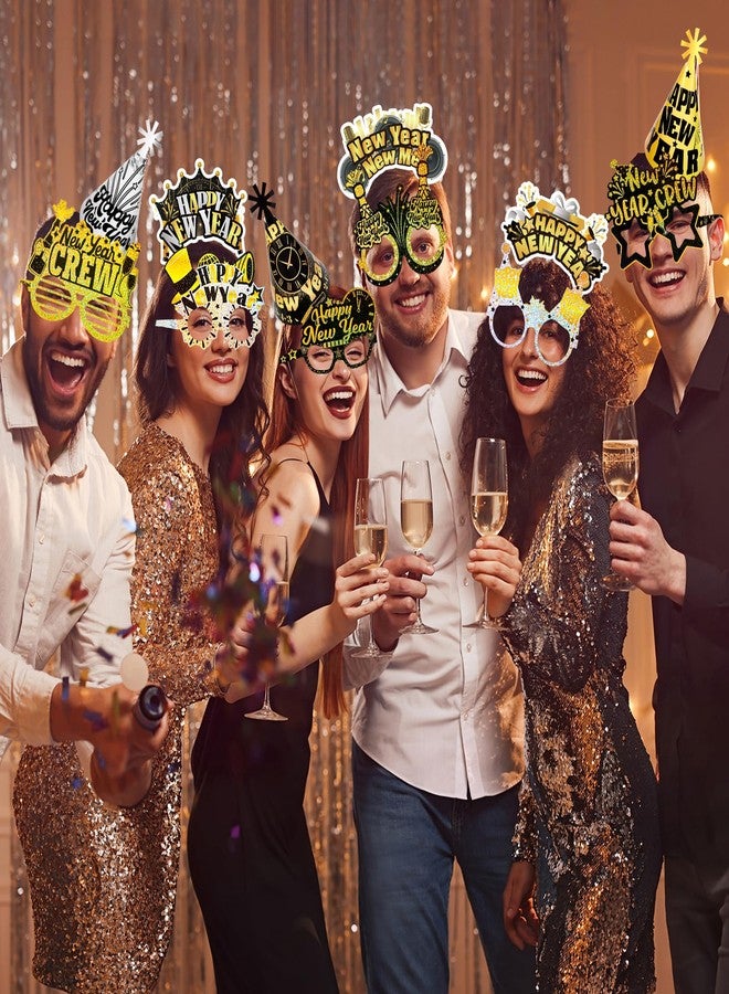هواف لوازم حفلات رأس السنة الجديدة من HOWAF لعام 2026، 36 قطعة من عصابة رأس لحفلات رأس السنة الجديدة السعيدة وقبعات مخروطية وورق لامع ونظارات طبية وصانعات ضوضاء وزخارف ذهبية سوداء لرأس السنة الجديدة 2026 وإكسسوارات هدايا رأس السنة الجديدة - Image 5