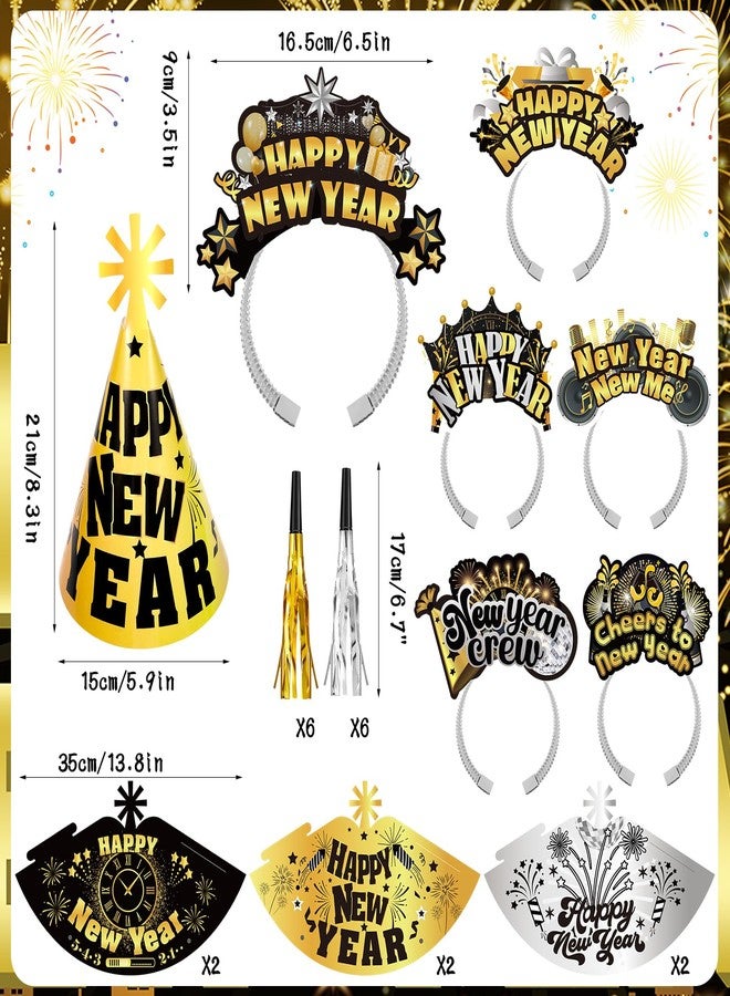 هواف لوازم حفلات رأس السنة الجديدة من HOWAF لعام 2026، 36 قطعة من عصابة رأس لحفلات رأس السنة الجديدة السعيدة وقبعات مخروطية وورق لامع ونظارات طبية وصانعات ضوضاء وزخارف ذهبية سوداء لرأس السنة الجديدة 2026 وإكسسوارات هدايا رأس السنة الجديدة - Image 3