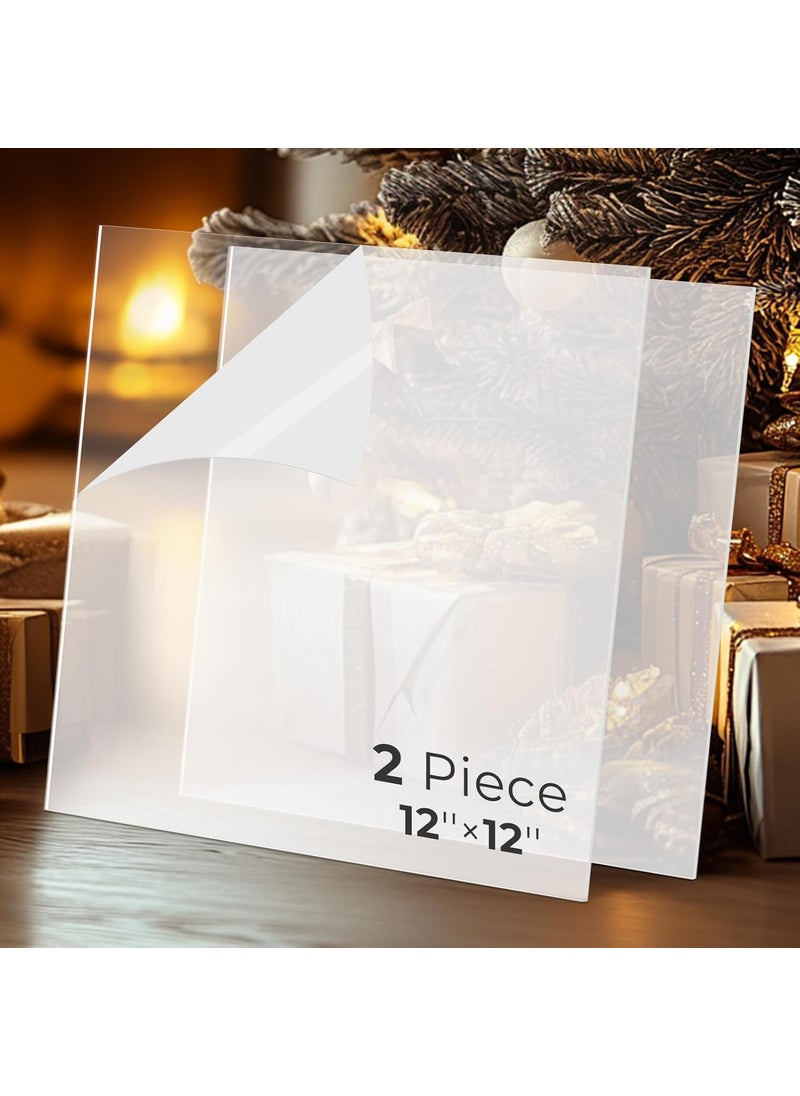 Tatub Tatub 2 Pack 18 Thick 12x12 Clear Plexiglass Sheet 3mm Acrylic Sheets for DIY Craft Projects Cut to Size Acrylic Glass Sheets Signs Plexi Glass Panel Acrylic Board for Laser Cutting 