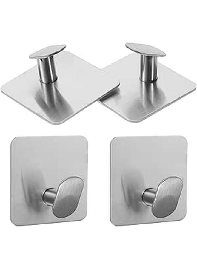Stainless Steel Adhesive Wall Hooks for Towels Keys and Coats 4 Pack Easy Installation - Image 1