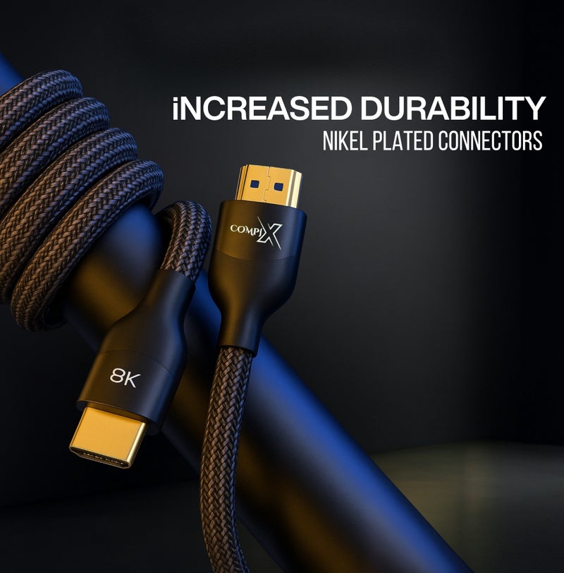 COMPIX HDMI 2.1 Cable 3M, High-Speed HDMI Cord 48Gbps, 8K@60Hz, 4K@120/144Hz, Braided Cord Supports eARC/Dolby/HDR 10+/HDCP 2.2&2.3, Compatible with PS5/PS4, Xbox, MacBook Pro, Projector, Blu-ray, TV - Image 2