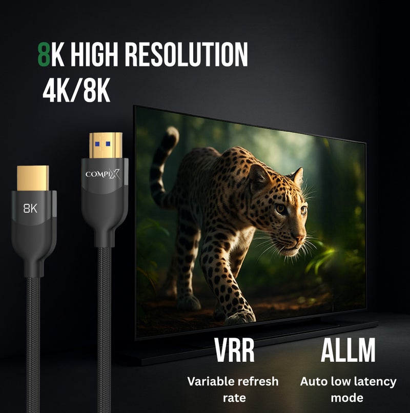 COMPIX HDMI 2.1 Cable 3M, High-Speed HDMI Cord 48Gbps, 8K@60Hz, 4K@120/144Hz, Braided Cord Supports eARC/Dolby/HDR 10+/HDCP 2.2&2.3, Compatible with PS5/PS4, Xbox, MacBook Pro, Projector, Blu-ray, TV - Image 4