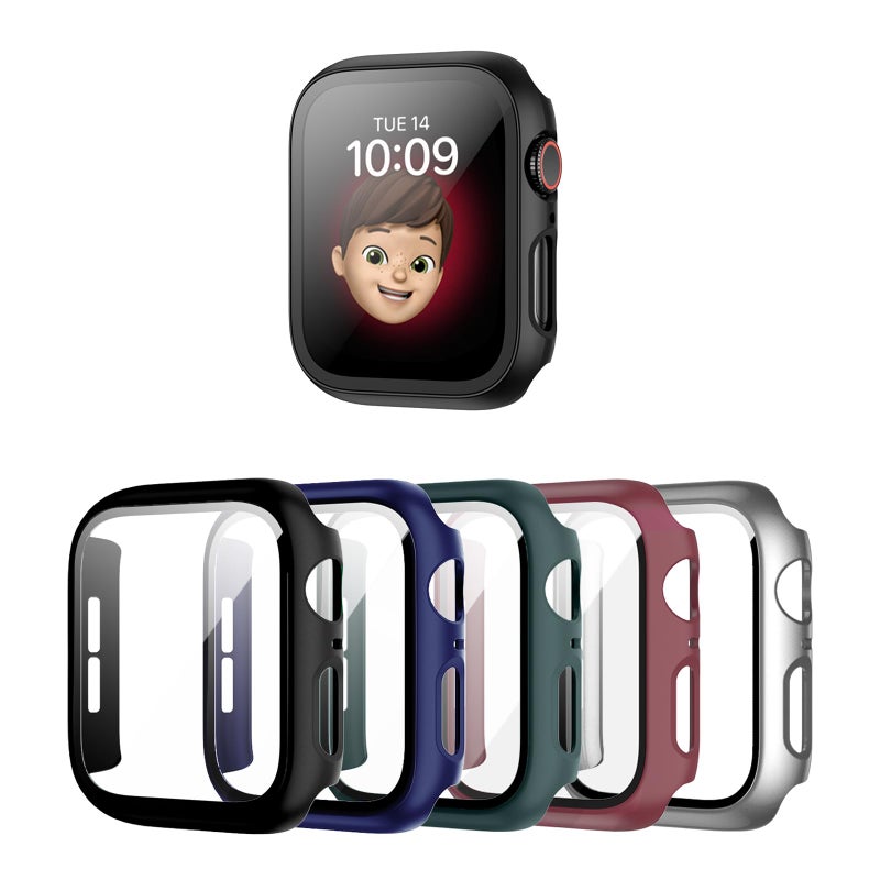 Cuteey 5 Pack Compatible for Apple Watch Series 9/8/7 41mm, Tempered Glass Screen Protector Case, Full Protective PC Cover Bumper - Image 2