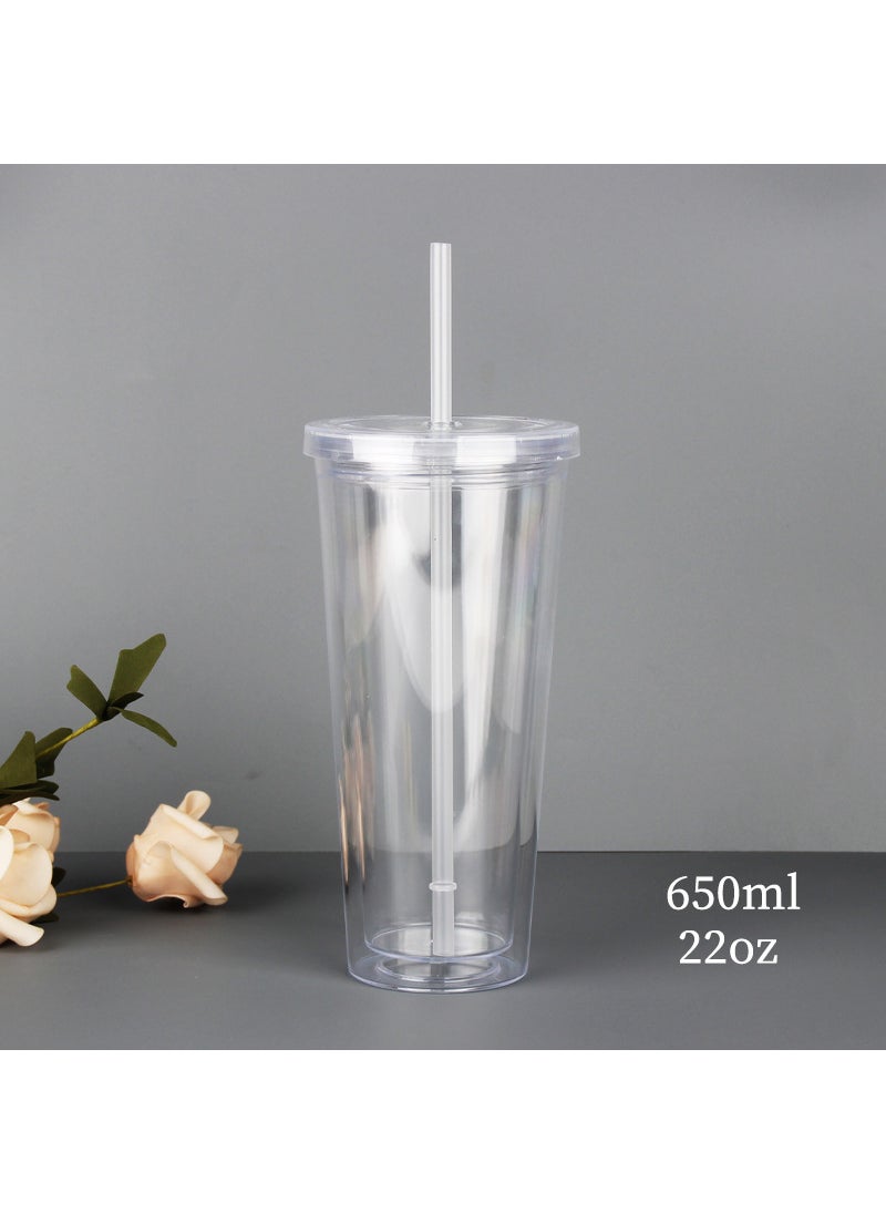 Generic - Factory wholesale Plastic Cup 16oz sequins glitter card cold drink juice cup transparent with flat lid double Sipper Cup650ml transparent flat cover 650ml transparent flat cover - Image 1