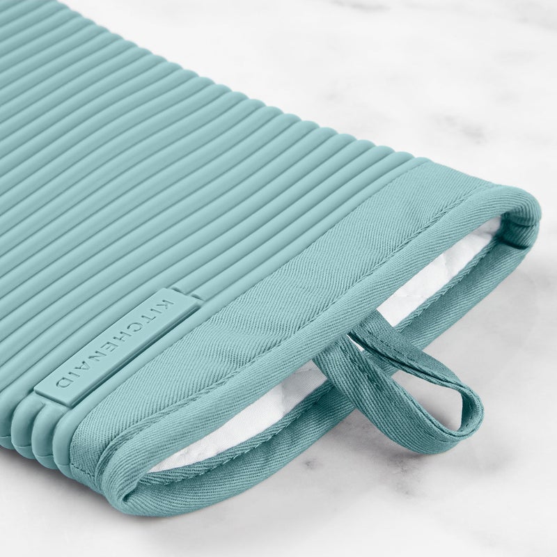KitchenAid Ribbed Soft Silicone Oven Mitt 2-Pack Set  Mineral Water Aqua  7.5""x13"" - Image 5