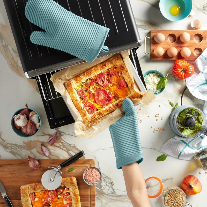 KitchenAid Ribbed Soft Silicone Oven Mitt 2-Pack Set  Mineral Water Aqua  7.5""x13"" - Image 3