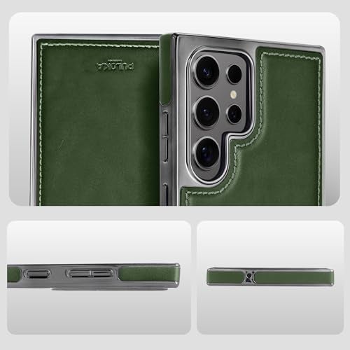 PULOKA Chrome Leather Back Case - Compatible with Samsung Galaxy S25 Ultra - Luxury Bumper Case - Flexible Vegan Leather - Electroplated Sides - Full Camera Protetection & Raised Edges - Green - Image 5