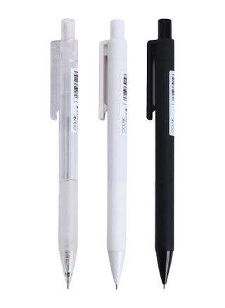 3 Pack Mechanical Pencils Fine Point 0.5mm with Eraser, Black Barrel Refillable Drafting Pencil with Soft Grip (Black/White/Clear) - view 2