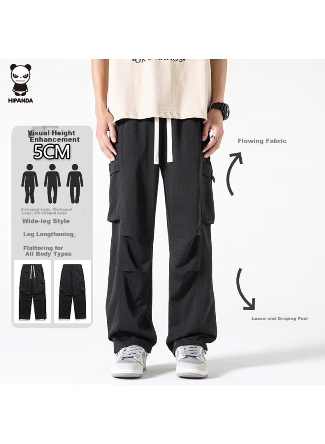 Hipanda Men's Casual Pants, Autumn Ice Silk Quick-dry Versatile Straight-leg Functional Sports Tactical Cargo Pants, Dark Khaki, Size L - Image 2