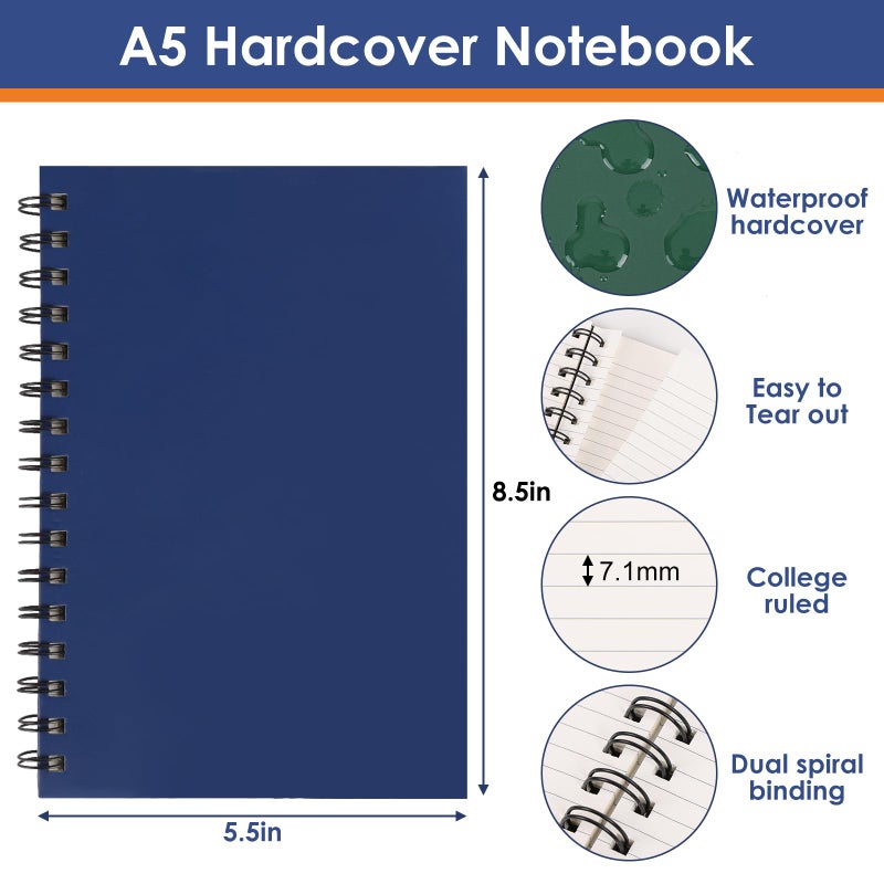LABUK 8pcs Hardcover Spiral Notebook, A5 Spiral Journals, 160 Pages College Ruled Thick Paper for Work, School and Gifts, Assorted Colors, 5.5x8.5in - Image 2