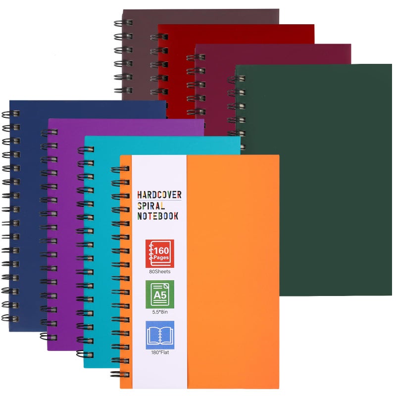 LABUK 8pcs Hardcover Spiral Notebook, A5 Spiral Journals, 160 Pages College Ruled Thick Paper for Work, School and Gifts, Assorted Colors, 5.5x8.5in - Image 1