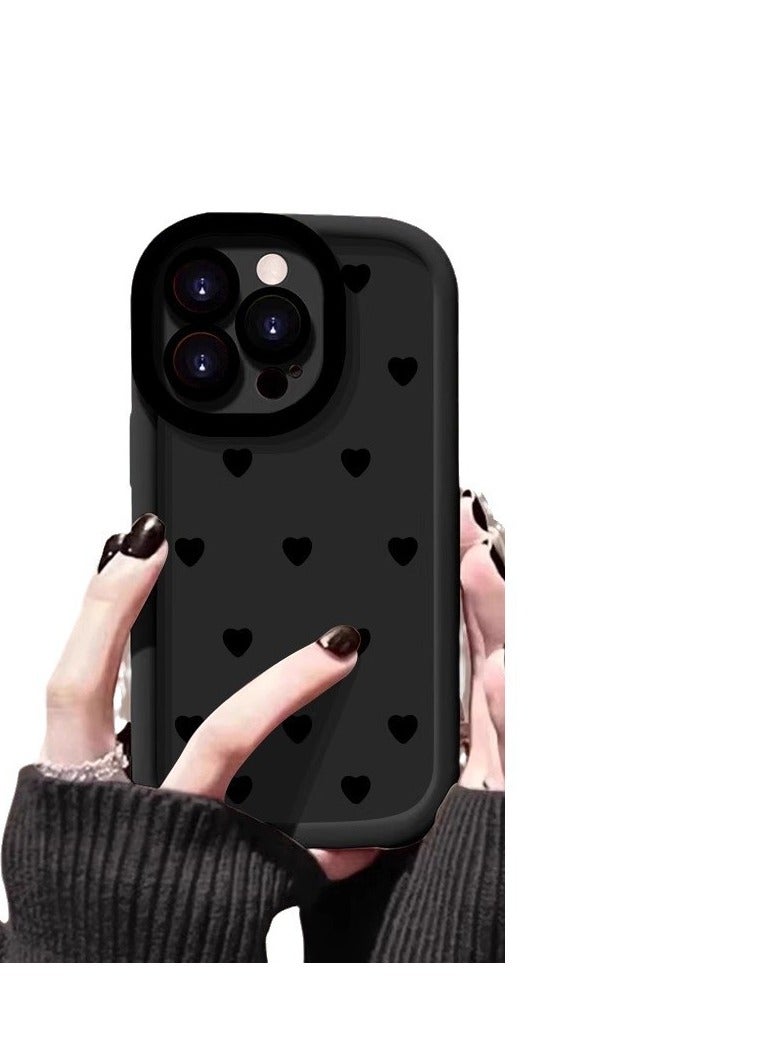 NIBEMINENT Full Screen Hearts Protective TPU Case Cover For iPhone 16 Pro, Black