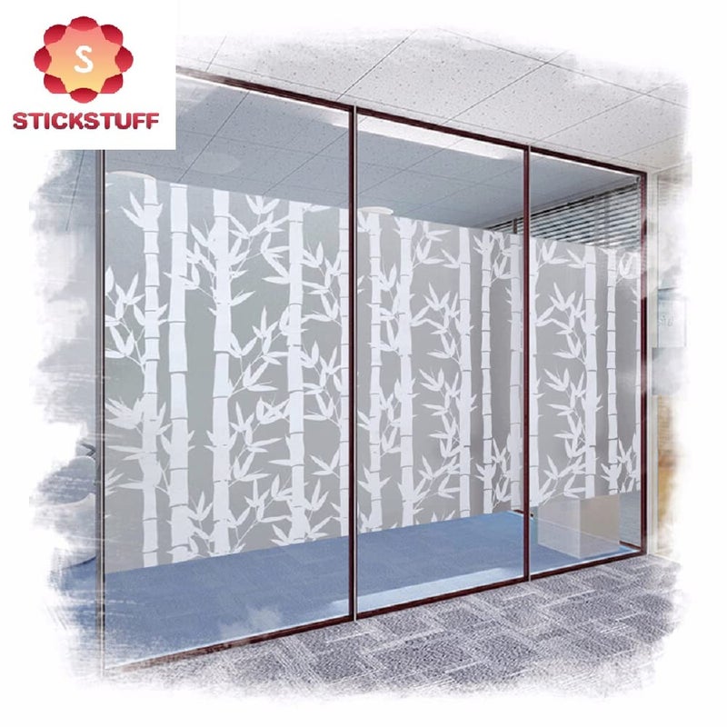 STICKSTUFF STICKSTUFF Premium Window Films Privacy Film Self Ahesive Decorative Film for Bathroom Door Window Heat Control Anti UV White Bamboo 12x150 Inch  - Image 3