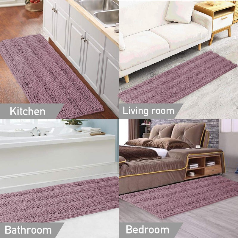 Turquoize Luxury Shaggy Bath Mat Chenille Bathroom Runner Rug Extra Long Non Slip Bath Mat for Bathroom Large Shaggy Bath Rug Runner Extra Soft and Absorbent Indoor Bath Rug, 47 x 17 Inches,Mauve/Rose - Image 5