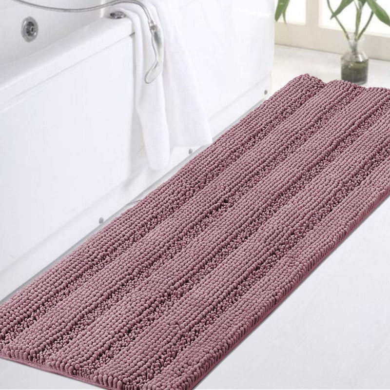 Turquoize Luxury Shaggy Bath Mat Chenille Bathroom Runner Rug Extra Long Non Slip Bath Mat for Bathroom Large Shaggy Bath Rug Runner Extra Soft and Absorbent Indoor Bath Rug, 47 x 17 Inches,Mauve/Rose - Image 1