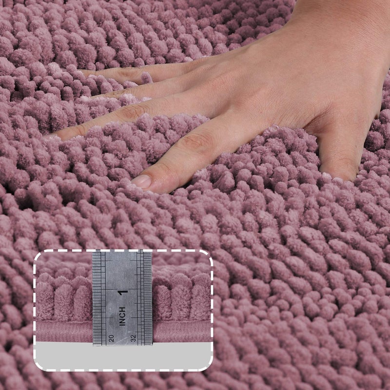 Turquoize Luxury Shaggy Bath Mat Chenille Bathroom Runner Rug Extra Long Non Slip Bath Mat for Bathroom Large Shaggy Bath Rug Runner Extra Soft and Absorbent Indoor Bath Rug, 47 x 17 Inches,Mauve/Rose - Image 2