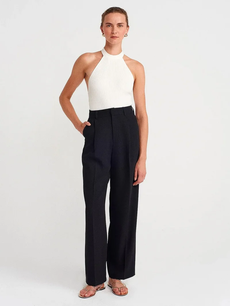 ديلفين DILVIN Ribbed Halterneck Slim-fit Blouse