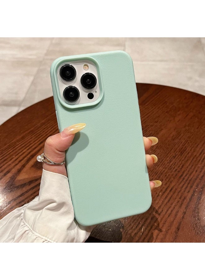 NIBEMINENT Solid Color Leather Pattern Protective TPU Case Cover For iPhone 15, Light Green - Image 1