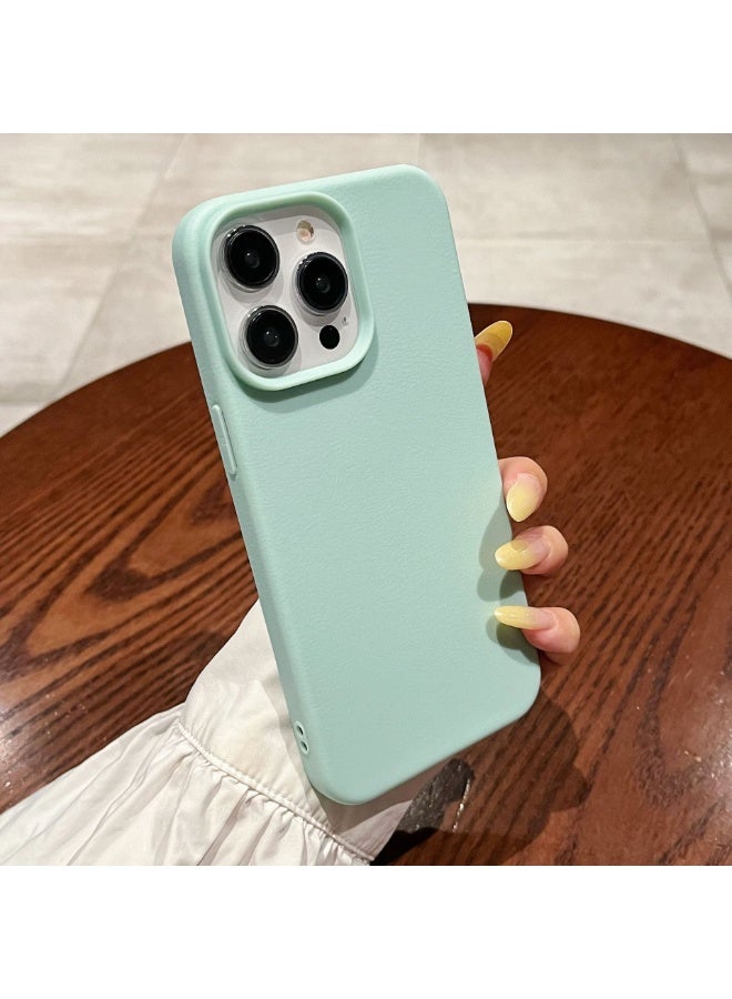 NIBEMINENT Solid Color Leather Pattern Protective TPU Case Cover For iPhone 15, Light Green - Image 2