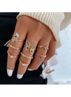 Huitich Gold Butterfly & Crystal Ring Set 8 Pcs Elegant Jewelry  - Image 5