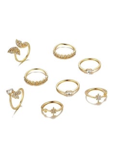 Huitich Gold Butterfly & Crystal Ring Set 8 Pcs Elegant Jewelry  - Image 1