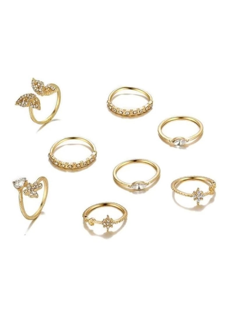 Huitich Gold Butterfly & Crystal Ring Set 8 Pcs Elegant Jewelry  - Image 1