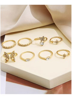 Huitich Gold Butterfly & Crystal Ring Set 8 Pcs Elegant Jewelry  - Image 4