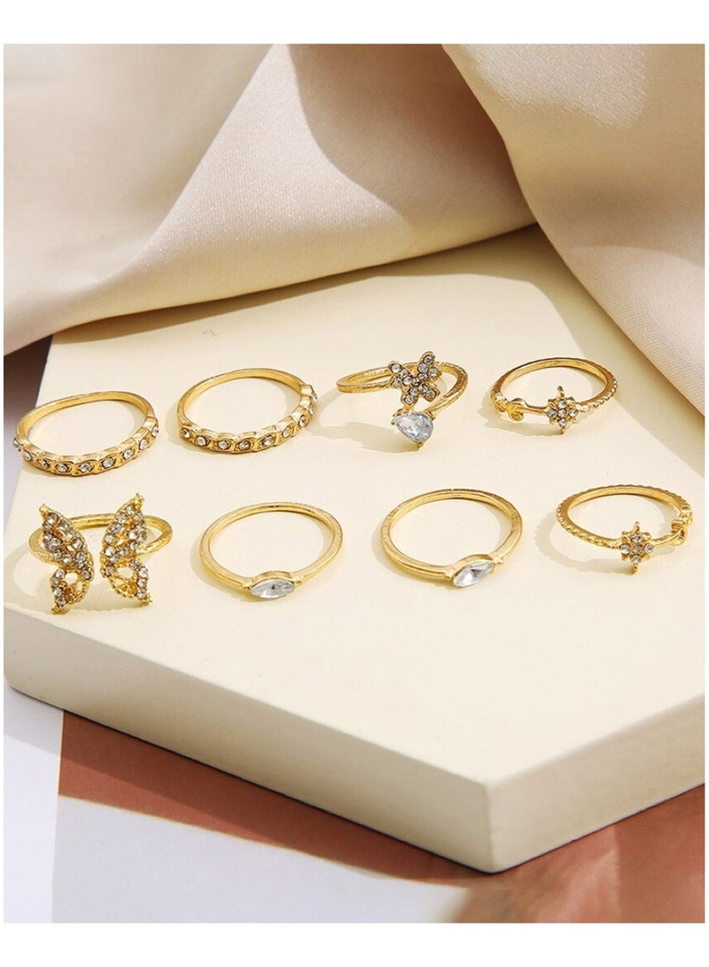 Huitich Gold Butterfly & Crystal Ring Set 8 Pcs Elegant Jewelry  - Image 4