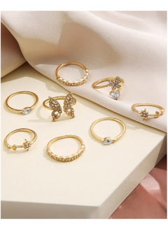 Huitich Gold Butterfly & Crystal Ring Set 8 Pcs Elegant Jewelry  - Image 3