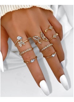 Huitich Gold Butterfly & Crystal Ring Set 8 Pcs Elegant Jewelry  - Image 2